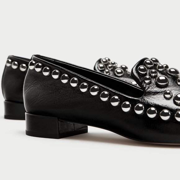 Zara Leather Metal Stud Square Toe Loafer - Picture 10 of 12